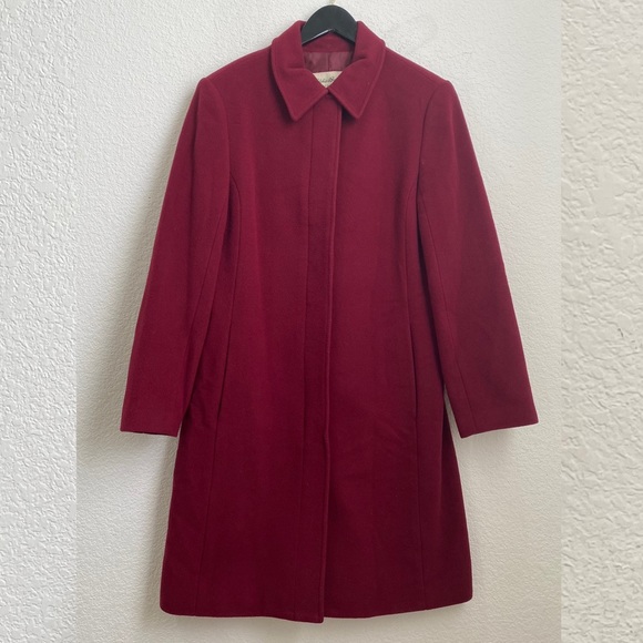 Vintage EDDIE BAUER Wine Burgundy Red Wool/Cashmere Blend Trench Peacoat Size S - Picture 6 of 16